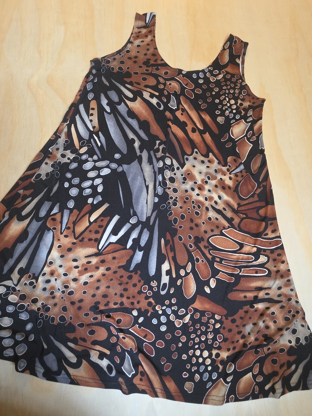 Jostar L XL Brown Black Abstract Slinky Knit Tank Swing Dress Travel Made in USA